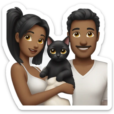 Black hair mum and dad, one baby girl, one black cat on white cat  sticker