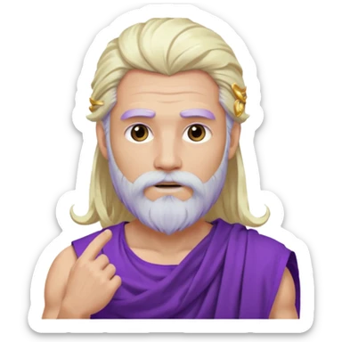 Jupiter from The Olympians with long platinum blonde hair and beard, purple toga sticker