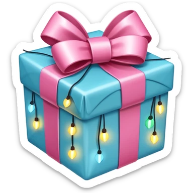 white and pink christmas present with Christmas lights sticker
