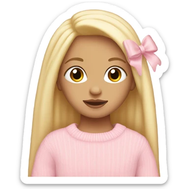 girl with long lashes wearing a light pink bow on the side of head with long straight blonde hair and baby pink sweater  sticker