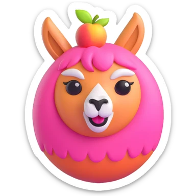 3D emoji of a llama with white fur and a round pink peach body sticker