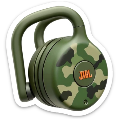 Ultra minimal JBL Clip 4, extremely simplified shape with just a hint of green camouflage, iOS emoji style sticker