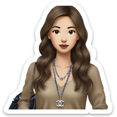 Realistic brown hair blue eyes Chanel Asian Girl with Birkin bag and Chanel necklace sticker