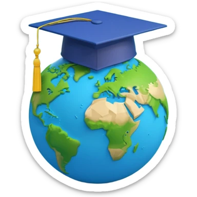 Planet Earth in a graduation cap, minimalism, 3D, material design sticker