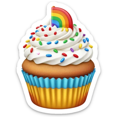 cupcake with white frosting and rainbow sprinkles sticker
