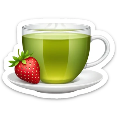 cup of green tea with a strawberry garnish sticker