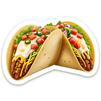 Cinematic vibrant tacos, warm soft shells filled with flavorful meats, fresh vegetables, cheese, and zesty salsa, colorful and lively, ultra-detailed and appetizing. sticker