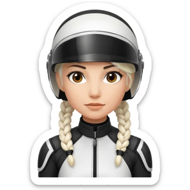 woman with white braided hair in black racer helmet sticker