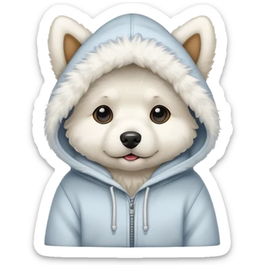 White Fluffy Dog Wearing A Hoodie sticker