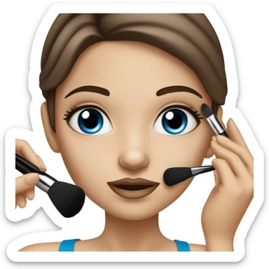 White toned girl with Brown hair blue eyes using makeup kit  sticker