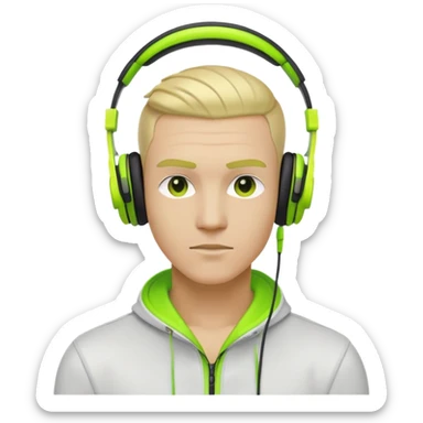 yellow-skinned guy head with slicked back black undercut hair and neon green headphones sticker