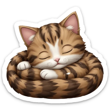 dark brown tabby and white kitten in funny positions with eyes closed sticker