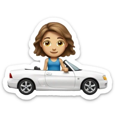 Brown hair Caucasian girl in a white car sticker