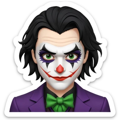 man with black hair black and white joker makeup black clothes sticker