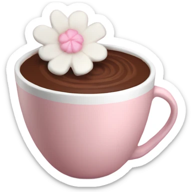 Hot chocolate with pale pink flower and whipped cream sticker