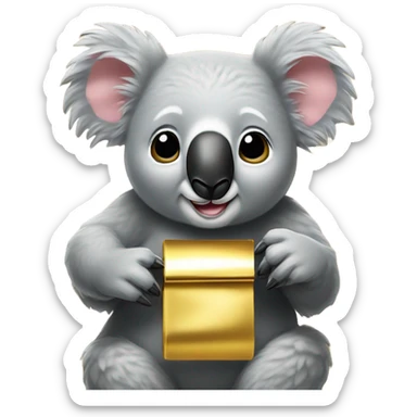 Koala with bow in hair holding a gold bar  sticker