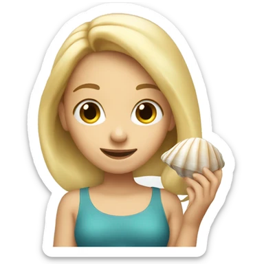 blonde girl holding sea shell sticker