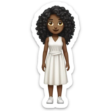 Tan girl with black long curly hair and white tied dress full body sticker