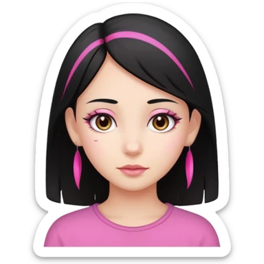 girl with black hair and pink streak by ear sticker