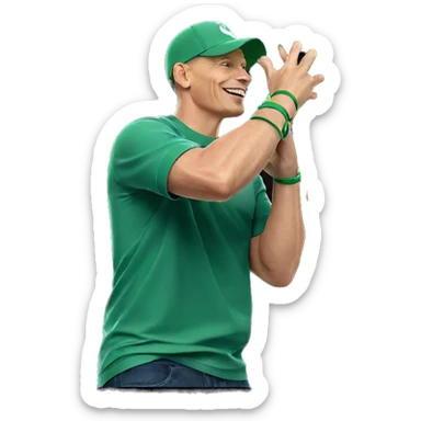 smiling boy in green shirt sticker