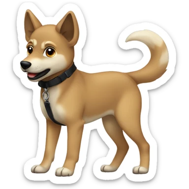 4 short legs a light brown puppy-like wolf with black  ears with black leash  is walking sticker