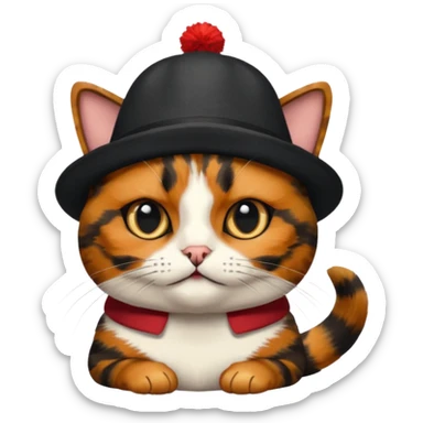 tortoiseshell cat with a british hat, a little sassy. mostly black and brown sticker