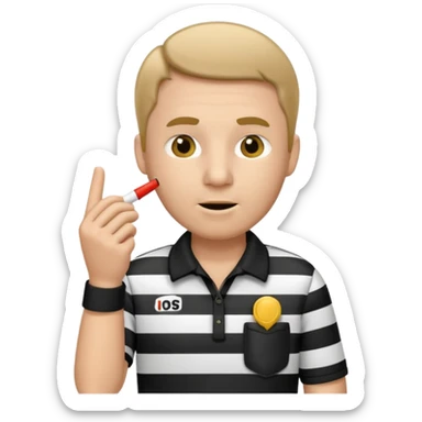 referee emoji, apple style, simple, clear facial expression, black and white striped shirt, whistle visible sticker
