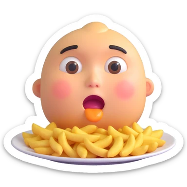 exaggerated hungry face, cheeks sucked in, eyes fixed on food, strong expression of craving sticker
