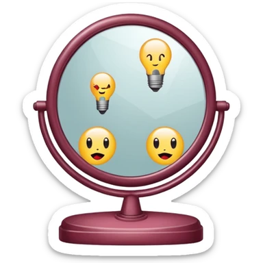 Minimalist emoji-style sticker of a vanity mirror with dim bulbs and cracked glass, words “Am I real yet?” smeared in dusty lipstick tone


 sticker