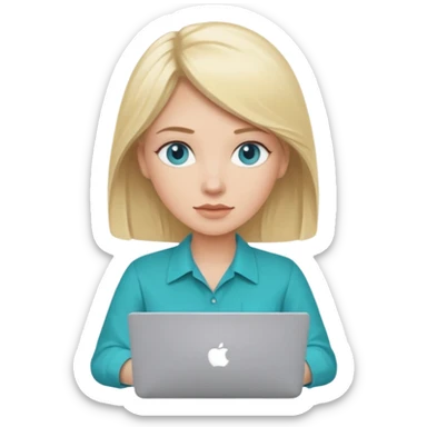 Generate blonde blue eyed woman technologist with mac laptop (code U+1F469 U+1F3FB U+200D U+1F4BB) with Teal shirt (not the purple one) dont change other features sticker