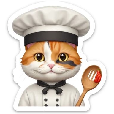 fluffy chef cat wearing a tall white chef hat sticker