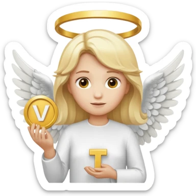 "An angel emoji with blonde hair, a halo, wings, holding a 'COMPARTILHAR' sign in bold letters." sticker