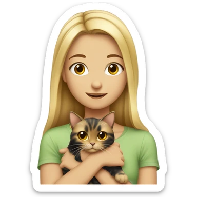 blonde girl holding tortoiseshell cat sticker