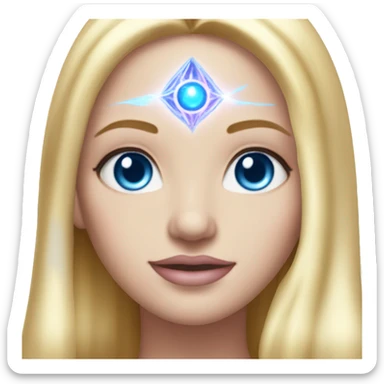 magical diva with thin pink andromedan face long blonde hair and blue eyes glowing third eye sticker