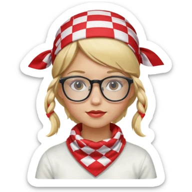 girl blonde hair, wear red and white checkered bandana, glasses sticker