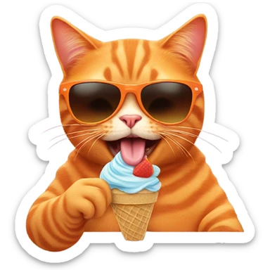 orange cat with sunglasses eating icecream sticker