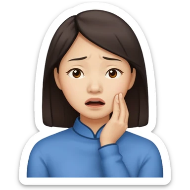 Asian woman agonizing over her chin sticker