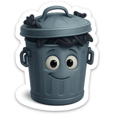 Draw a Pixar-style trash can. The trash can should be visible from the front and top. sticker