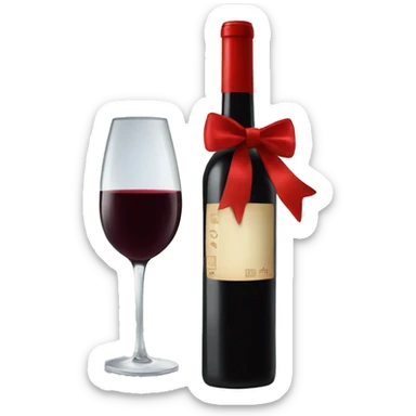 Bottle of red wine with red bow  sticker
