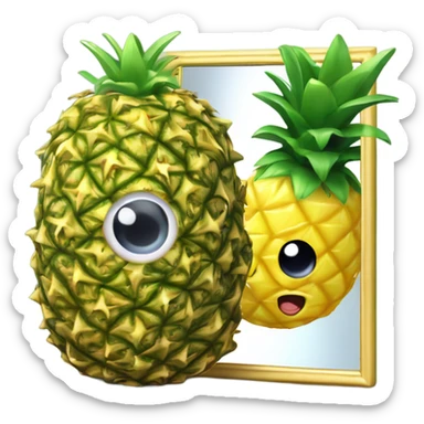3D elegant pineapple🍍  with big shiny eyes 👀 pineapple holds mirror with its reflection 🪞🍍 sticker
