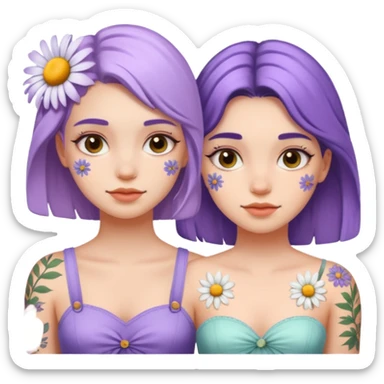 Due ragazze con un tatuaggio di una lavanda e di una margherita sticker
