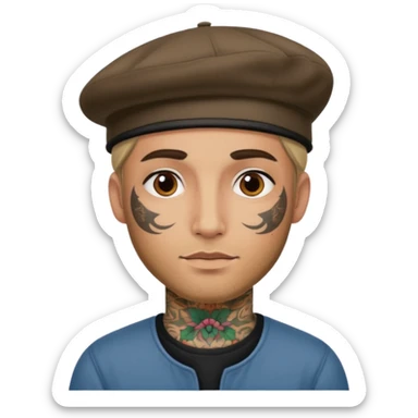 man with tattooed faces wearing berets sticker