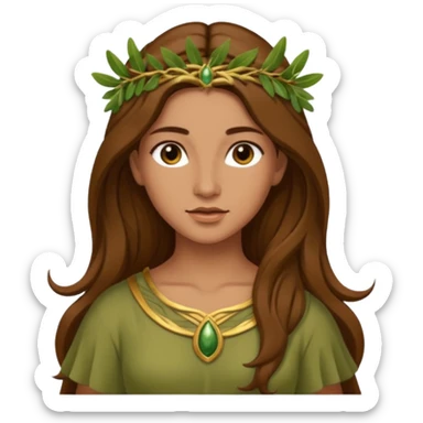 Diana, Nature Goddess from Rome Mythology with long brown hair, olive outfit sticker