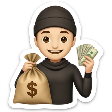 Robber emoji holding a bag of money sticker
