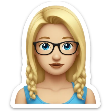 blonde girl, blue eyes, 4k, hd, red glasses, ponytial, head only sticker