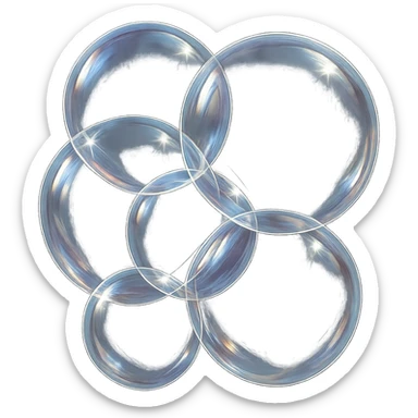 multiple transparent soap bubbles clustered together, emphasizing transparency and shining effect, simple background sticker
