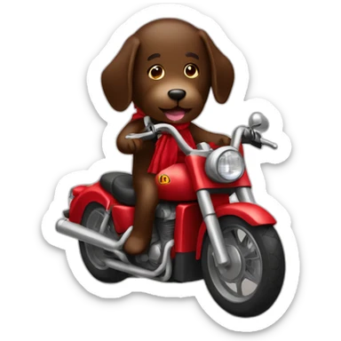 A chocolate brown doodle wearing a red and black handkerchief riding a motorcycle sticker