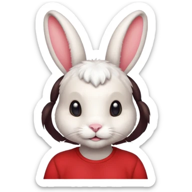white large bunny, pet lover, red shirt, pony tail. sticker