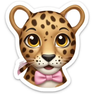 Leopard wearing plaid light pink bow on its left ear sticker