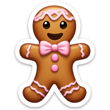 A light brown gingerbread man with light pink icing and a light pink bow on its head sticker